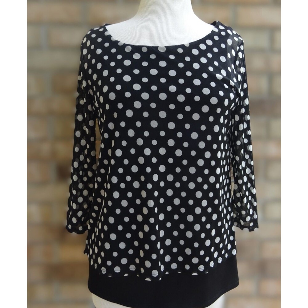 Chico's Polka Dot Mesh Top Size 0 Black & White ✨